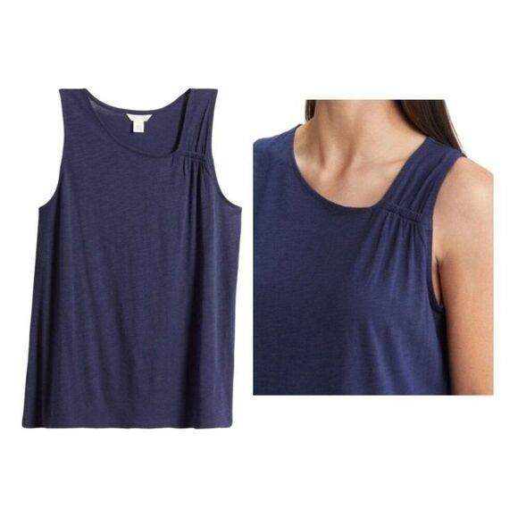 Caslon Flowy Asymmetric Neck Knit Tank In Navy Peacoat, Sz. L - Picture 2 of 13